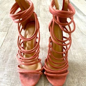 Pink velvet sandals